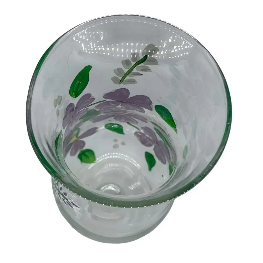 Hand Painted Flower Vase Clear Glass Bud Purple  8